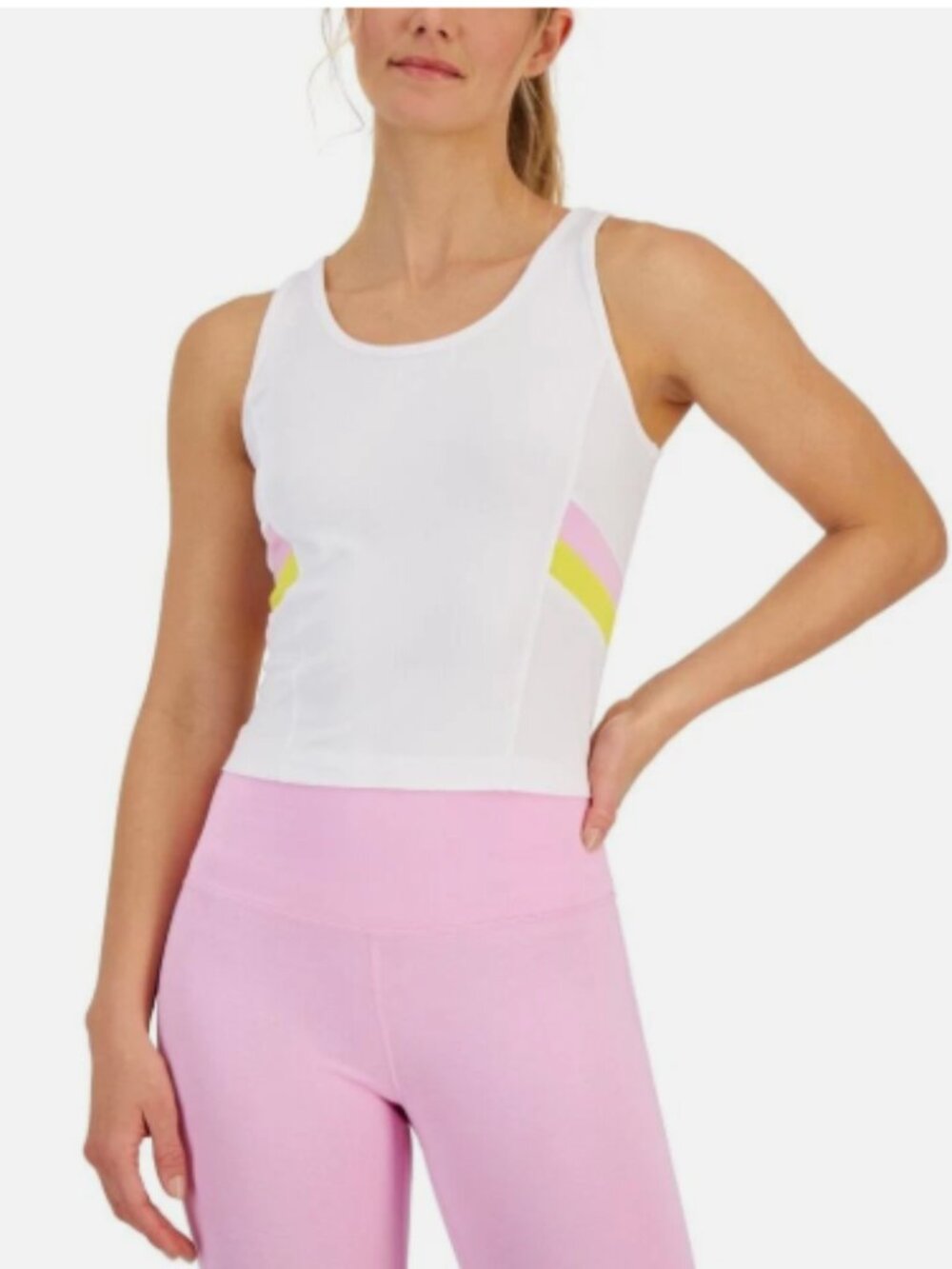 NWT  Ideology Women's Colorblocked Fitted Tank Top White